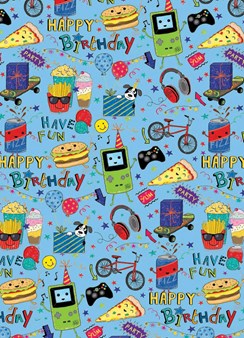 Childrens Teens Birthday Gift Wrapping Paper Burgers Bike 1 Sheet & Matching Tag