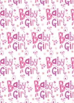 New Baby Girl Gift Wrapping Paper 1 Sheet & Matching Tag - Flowers & Butterflies