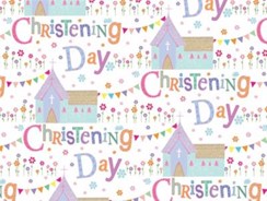 Unisex Christening Gif Wrapping Paper - 1 Sheet & Matching Gift Tag