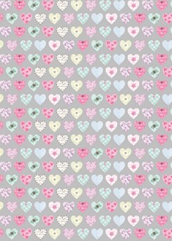 Silver & Floral Patterned Hearts Wrapping Paper - 1 Sheet & 1 Matching Tag