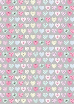 Silver & Floral Patterned Hearts Wrapping Paper - 1 Sheet & 1 Matching Tag