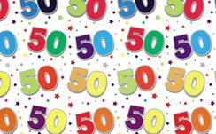 Special Age 50 Gift Wrapping Paper 1 Sheet & Matching Gift Tag - 50th Birthday