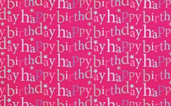 Hot Pink Happy Birthday Wrapping Paper - 1 Sheet & Matching Gift Tag