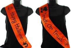 Orange Personalised Halloween Party Satin Ribbon Sash - Black Text & Images