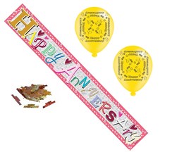 Happy Wedding Anniversary Party Pack - Banner, Latex Balloons & Table Confetti