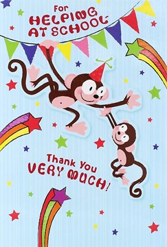 Thank You Classroom Assistant Greetings Card - Monkeys & Bunting 7.5" x 5.25"