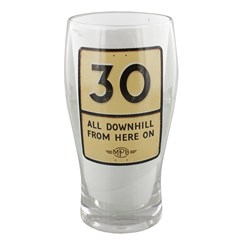MPH Age 30 Male Downhill Road Sign Pint Glass In Gift Box - 30th Birthday Gift