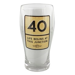 MPH Age 40 Male Junction Road Sign Pint Glass In Gift Box - 40th Birthday Gift