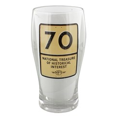 MPH Age 70 Male Historical Road Sign Pint Glass In Gift Box - 70th Birthday Gift
