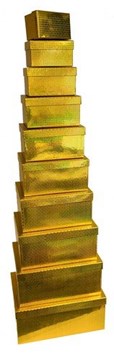 Set Of 10 Holographic Nested Oblong Gift Boxes - Gold Metallic Squares