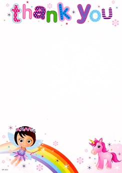 Pack Of 20 Children's Thank You Notes & Envelopes - Fairy, Unicorn & Big Rainbow