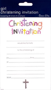 Pack Of 20 Christening Day Invites & Envelopes - Girl's Pastel Text & Grey Cross
