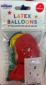 Pack Of 8 Multicoloured 2nd Birthday Air Fill or Helium Party Balloons - 2 Today