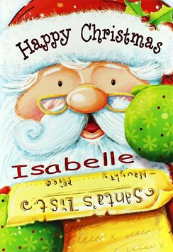 Open Personalised Christmas Card - Any Name - Cute Santa & Big List 7.5" x 5.25"