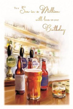 Son Birthday Card - Pints & Bottles of Beer on Bar with Gold Foil 9x6" Son Birthday Card - Pints & Bottles of Beer on Bar with Gold Foil 9x6"