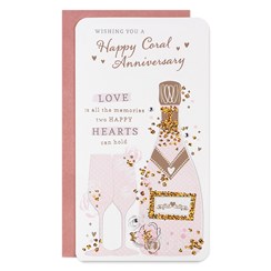 Coral 35th Wedding Anniversary Card - Champagne with Rose Gold Glitter 8.75x4"