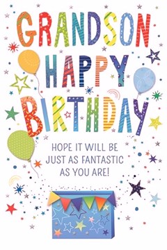 Grandson Birthday Card - Multicoloured Letters Balloons Stars & Foil Insert 9x6" Grandson Birthday Card - Multicoloured Letters Balloons Stars & Foil Insert 9x6"
