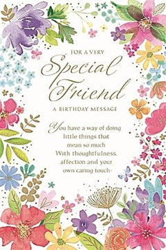 Special Friend Birthday Card - Bright Wild Flowers with Gold Foil Verse 9x6" Special Friend Birthday Card - Bright Wild Flowers with Gold Foil Verse 9x6"