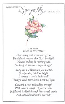Sympathy Condolence Card with Insert - Pink Rose and Silver Foil Poem Verse 9x6