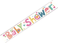 Baby Shower Foil Party Banner - Multicoloured Pastel Colours with Tiny Hearts