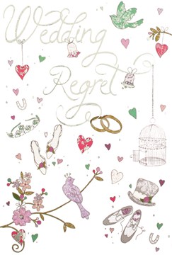 Wedding Day Regret Card & Envelope - Birdcage Top Hat Rings Silver Foil 5.5x3.5"