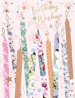 Female Birthday Card - Pink with Floral Candles and Rose Gold Foil 7.5x5.75"