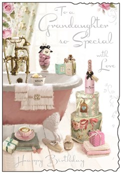 Jonny Javelin Granddaughter Birthday Card - Vintage Bathtub, Champagne 9" x 6.25