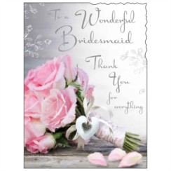 Jonny Javelin Thank You Bridesmaid Greetings Card - Pink Flowers 7.25" x 5.5"