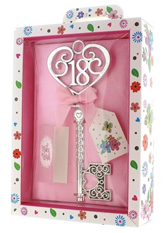 Silver Age 18 Female Keepsake Key & Bright Presentation Box - 18th Birthday Gift