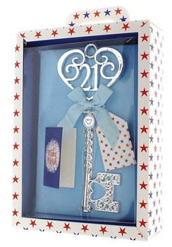 Silver Age 21 Male Keepsake Key & Bright Presentation Box - 21st Birthday Gift