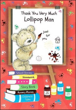 Thank You Lollipop Man Greetings Card - Bear Painting On Whiteboard 7.5" x 5.25"