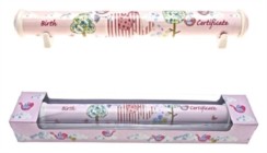 Little Bird & Ellie Ceramic Birth Certificate Scroll Holder & Pink Gift Box