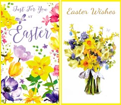 Set Of 2 Happy Easter Greetings Card - Daffodils and Tulips 6" x 3.25"