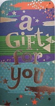 Money Wallet Gift Card & Envelope Blue Green Orange Silver Foil 7x3.5"