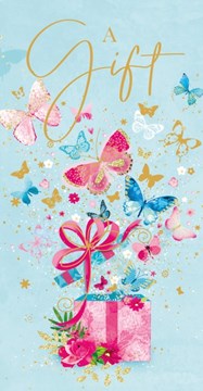 Money Wallet Gift Card & Envelope - Butterflies Flowers and Gold Foil 7"x3.5"