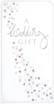 Wedding Day Money Wallet Gift Card & Envelope - Silver Hearts Horseshoes 7x3.5"