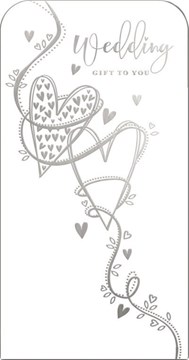 Wedding Day Money Wallet Gift Card & Envelope - Silver Foiled Hearts 7x3.5"