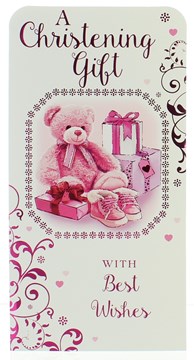 Money Wallet Gift Card & Envelope - Christening Girl With Pink Foil 7x3.5"