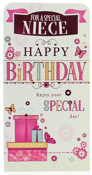 Money Wallet Gift Card & Envelope- Niece Gifts & Flowers With Pink Foil 7x3.5"