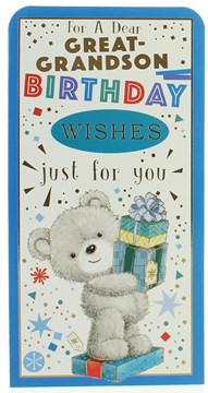 Money Wallet Gift Card & Envelope- Great Grandson Bear With Gold Foil  7x3.5"