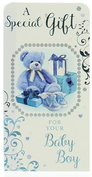 Money Wallet Gift Card & Envelope - New Baby Boy With Blue Foil 7x3.5"