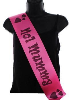 Hot Pink Mother's Day Party Satin Ribbon Sash - No 1 Mummy Black Hearts