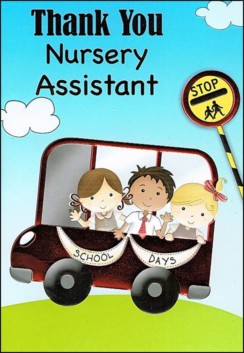 Thank You Nursery Assistant Greetings Card - Children On School Bus 7.5" x 5.25"