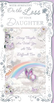 Loss of Your Daughter Sympathy Card - Rainbow Lilac Butterfly Silver Foil 9x4.75 Loss of Your Daughter Sympathy Card - Rainbow Lilac Butterfly Silver Foil 9x4.75
