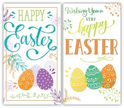 Set Of 2 Happy Easter Greetings Card - Bright Text & Big Easter Eggs 6" x 3.25"