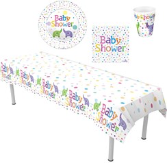 Baby Shower Party Tableware Pack for 8 People Table Cover Napkins Cups Plates Baby Shower Party Tableware Pack for 8 People Table Cover Napkins Cups Plates