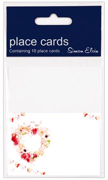 Pack Of 10 White Place Cards - Floral Heart, Doves & Bunting - Any Occasion