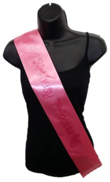 Hot Pink Birthday Princess Party Satin Ribbon Sash - Pink Crown & Castle