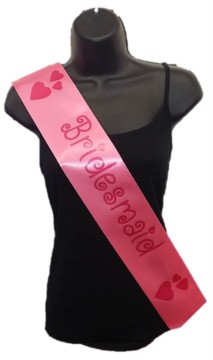 Hot Pink Bridesmaid Hen Party Girls Night Satin Ribbon Sash - Pink Hearts