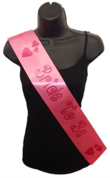Hot Pink Bride To Be Hen Party Girls Night Satin Ribbon Sash - Pink Hearts